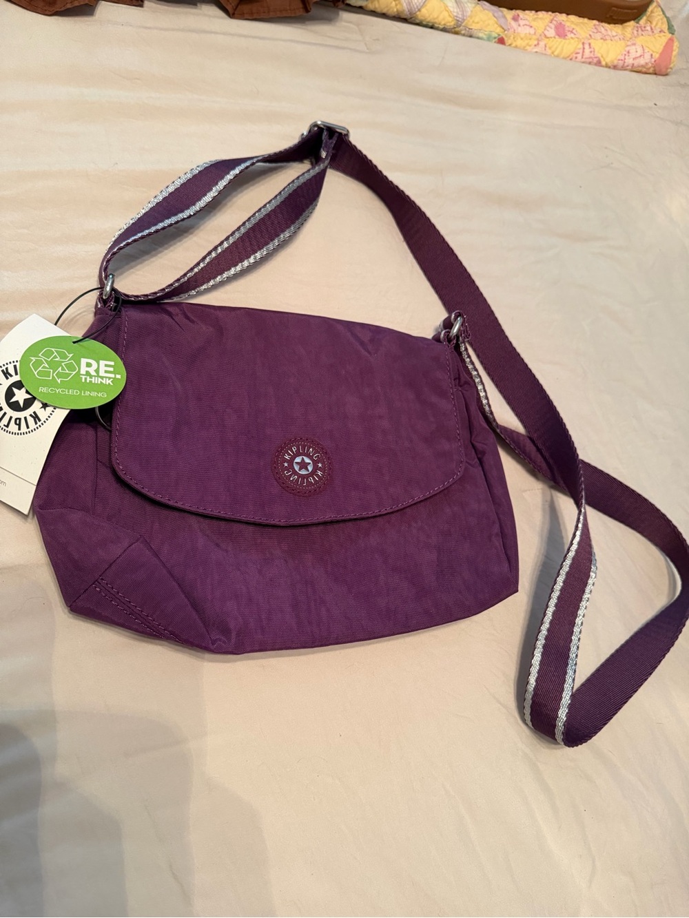 Kipling Plum Purple Crossbody Bag with Adjustable Strap